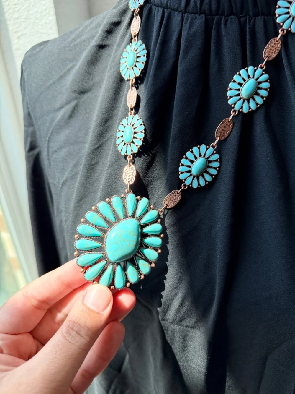 Western Fashion Turquoise Statement Sunburst Necklace - Women Jewelry